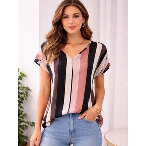 SHEIN Multicolor Striped Notched Collar Sleeveless Blouse XS